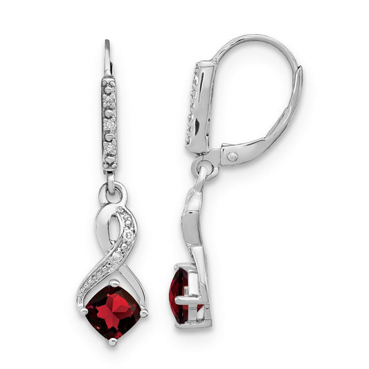 Sterling Silver Garnet & Diamond Leverback Dangle Earrings