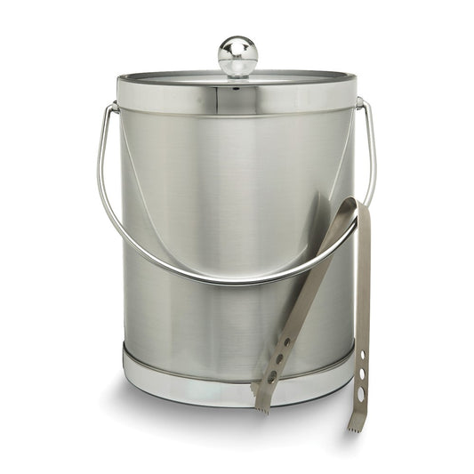 Silver Metallic Mylar Double Wall Insulated Five Quart Ice Bucket with Stainless Steel Tongs