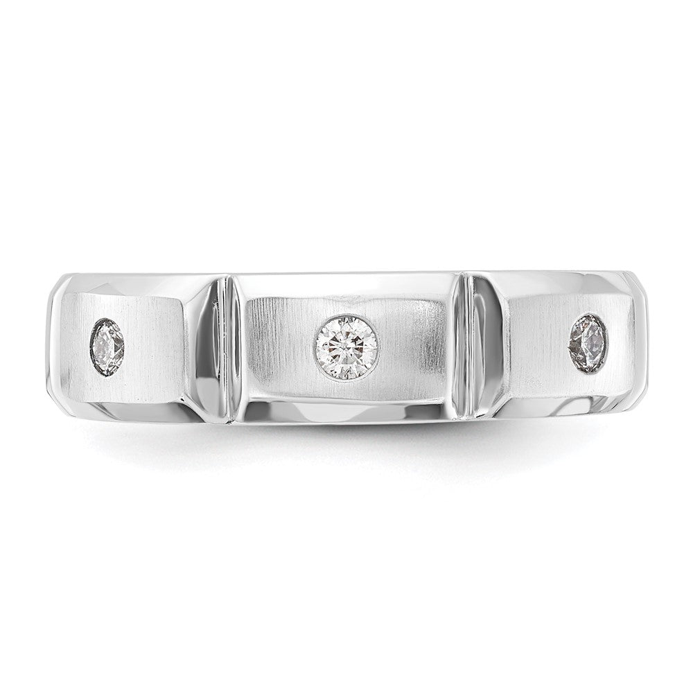 10K White Gold Polished & Brushed Ridged Diamond Band