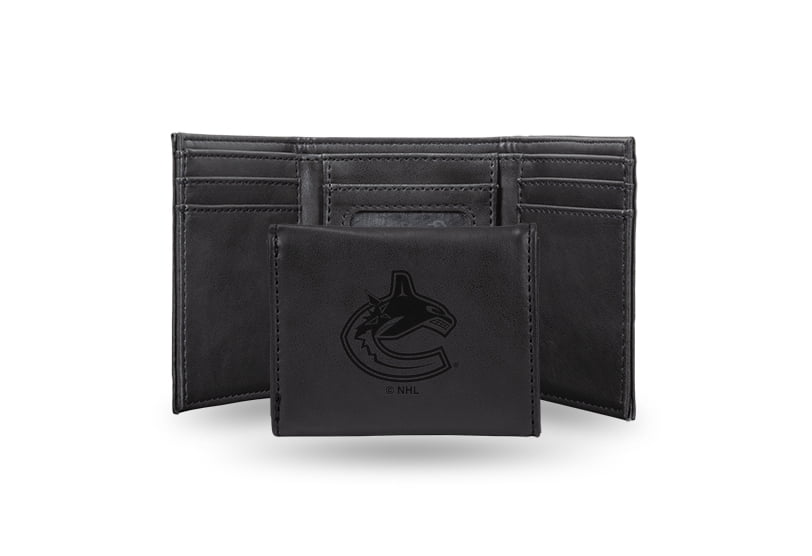 Hockey Rico Industries Vancouver Canucks Black Laser Engraved Trifold Laser Engraved Tri-Fold Wallet - Men's Accessory