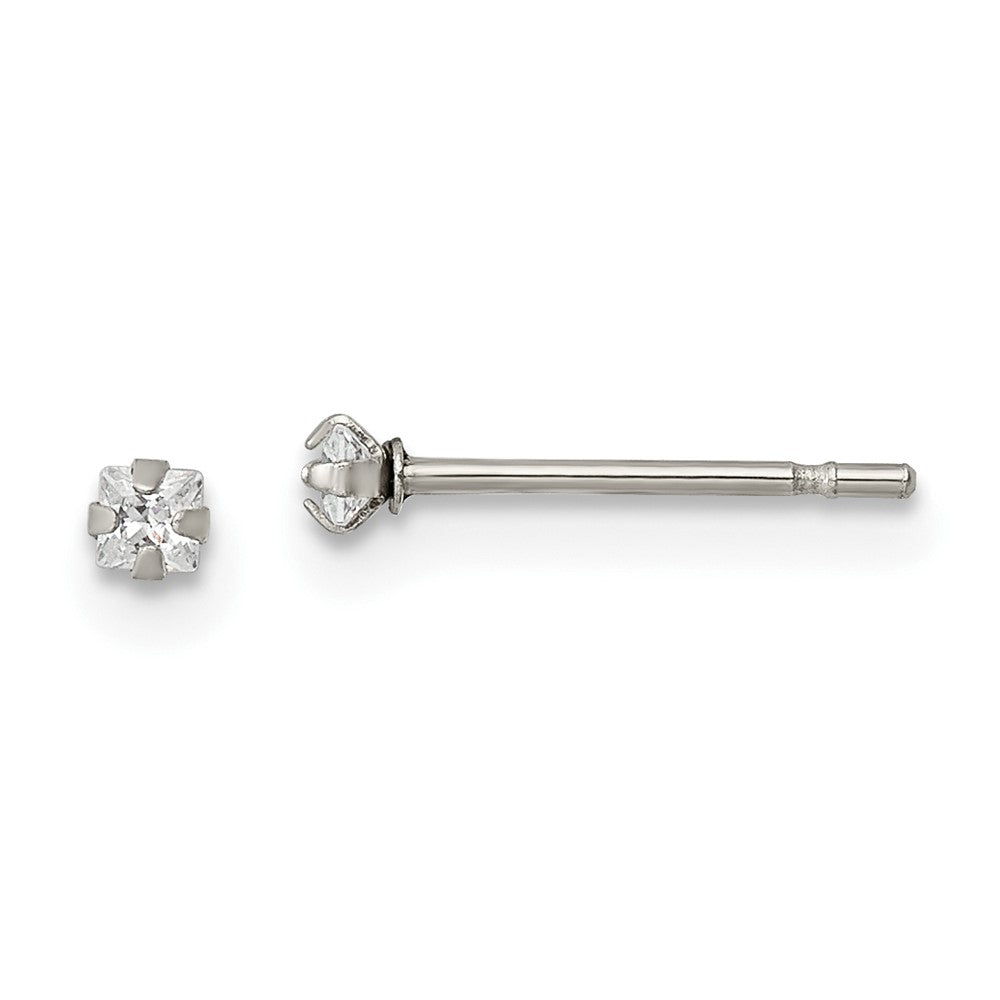 Stainless Steel Polished 2mm Square CZ Stud Post Earrings