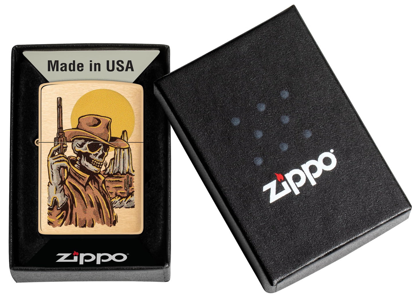 Zippo Wild West Skeleton Design Brushed Brass Pocket Lighter