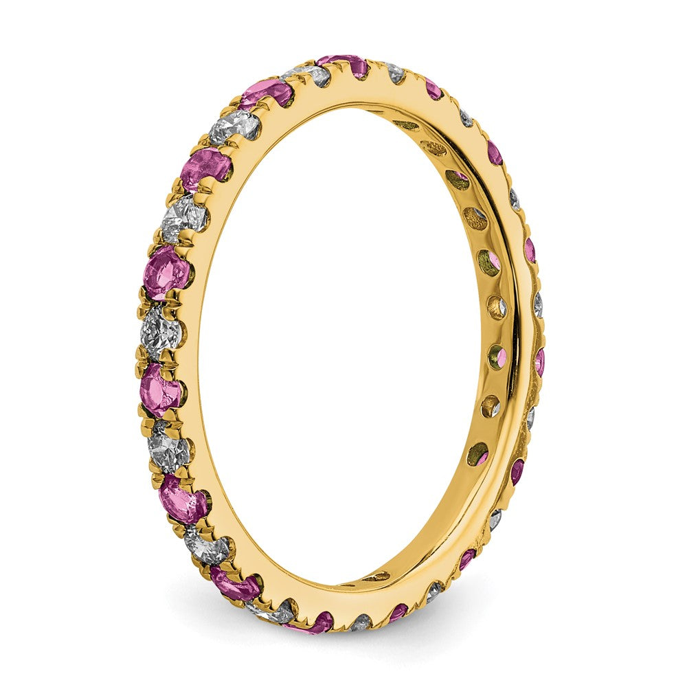 14k 3/8 carat Lab Grown Diamond VS/SI+ G+ and Lab Created Pink Sapphire Size 4 Eternity Band