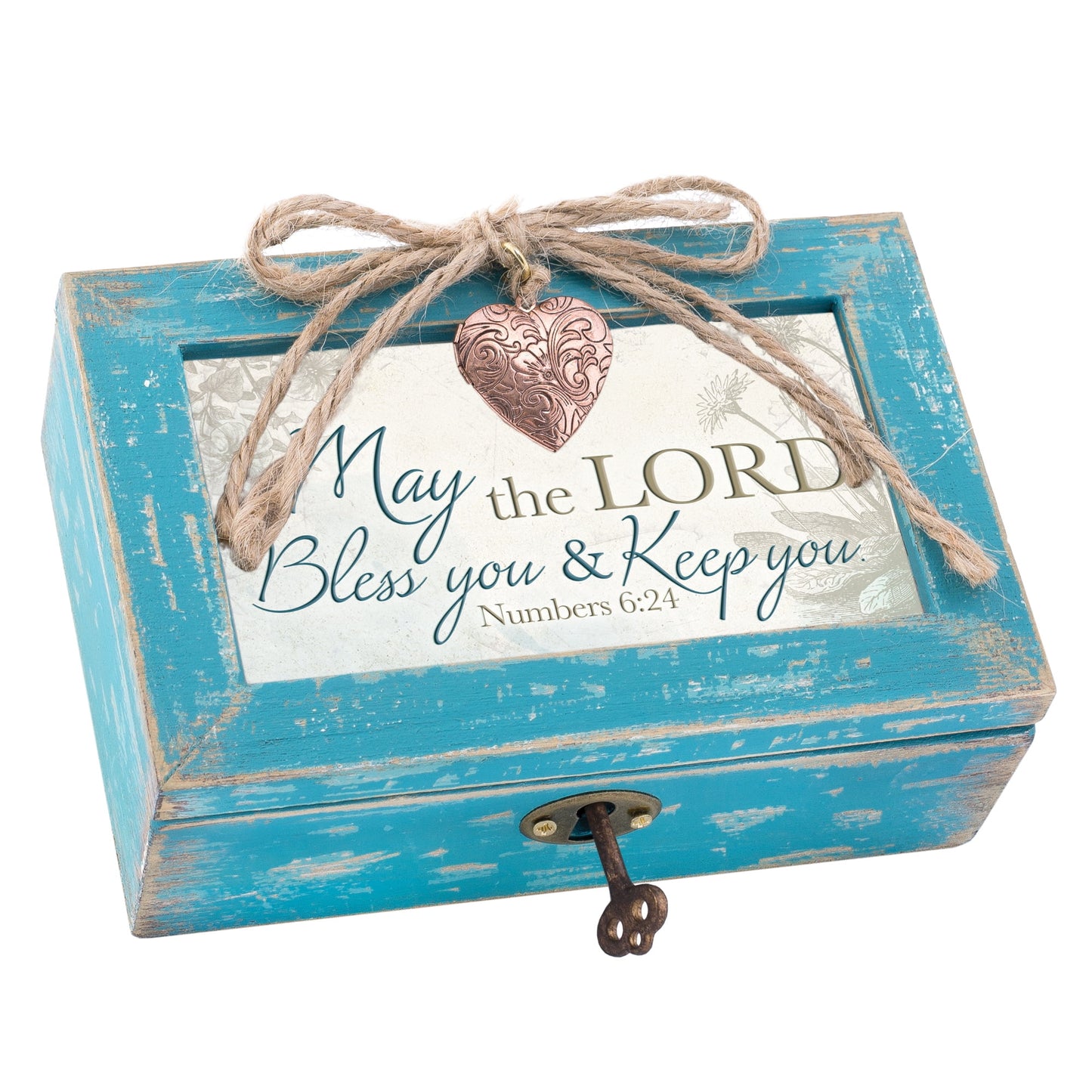 Fashion Distressed Finish Lord Bless You Heart Locket Music Box (6 X 4) Made In China gm18537