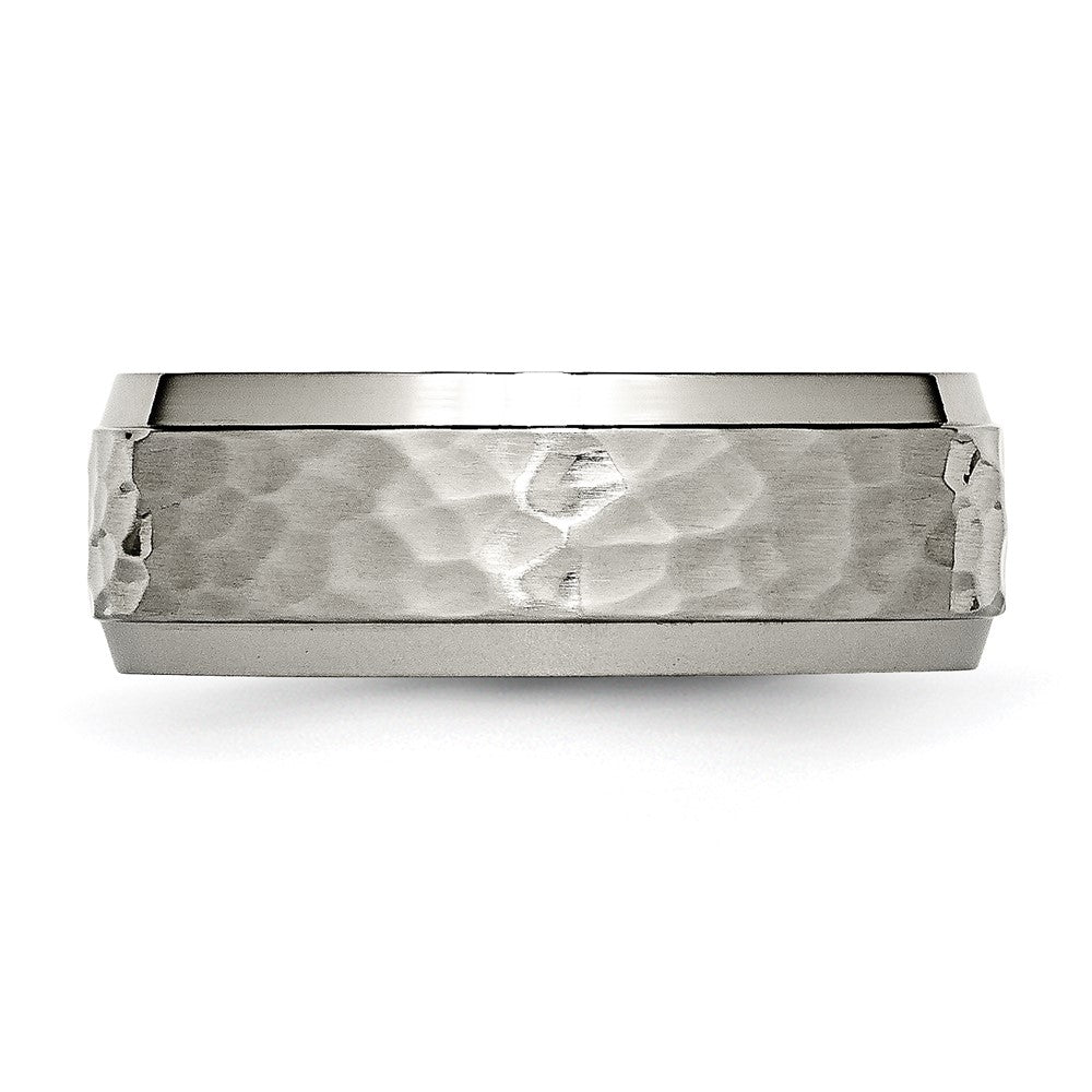Titanium Polished and Hammered 8mm Beveled Edge Band Size - 7