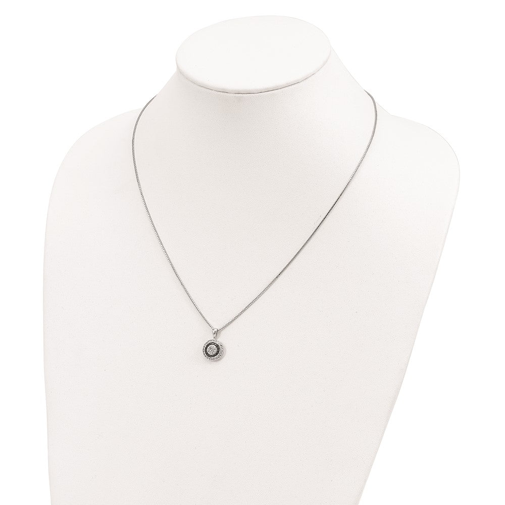 White Night Sterling Silver Rhodium-plated Black and White Diamond Circle Pendant 18 Inch Necklace with 2 Inch Extender 18 Inches