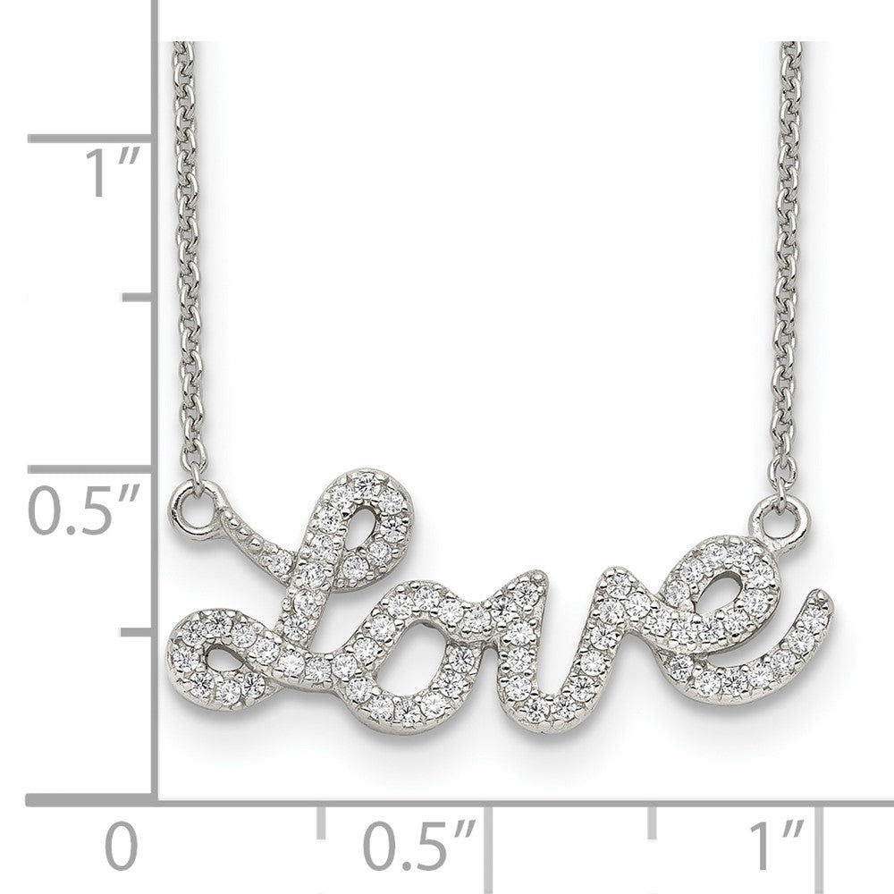 Sterling Silver Rhodium-plated Polished CZ LOVE 18in Necklace 18 Inches