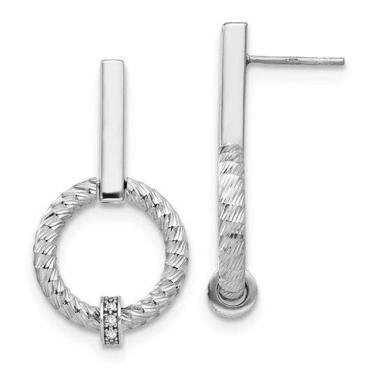 Sterling Silver Polished CZ Diamond-Cut Post Dangle Earrings