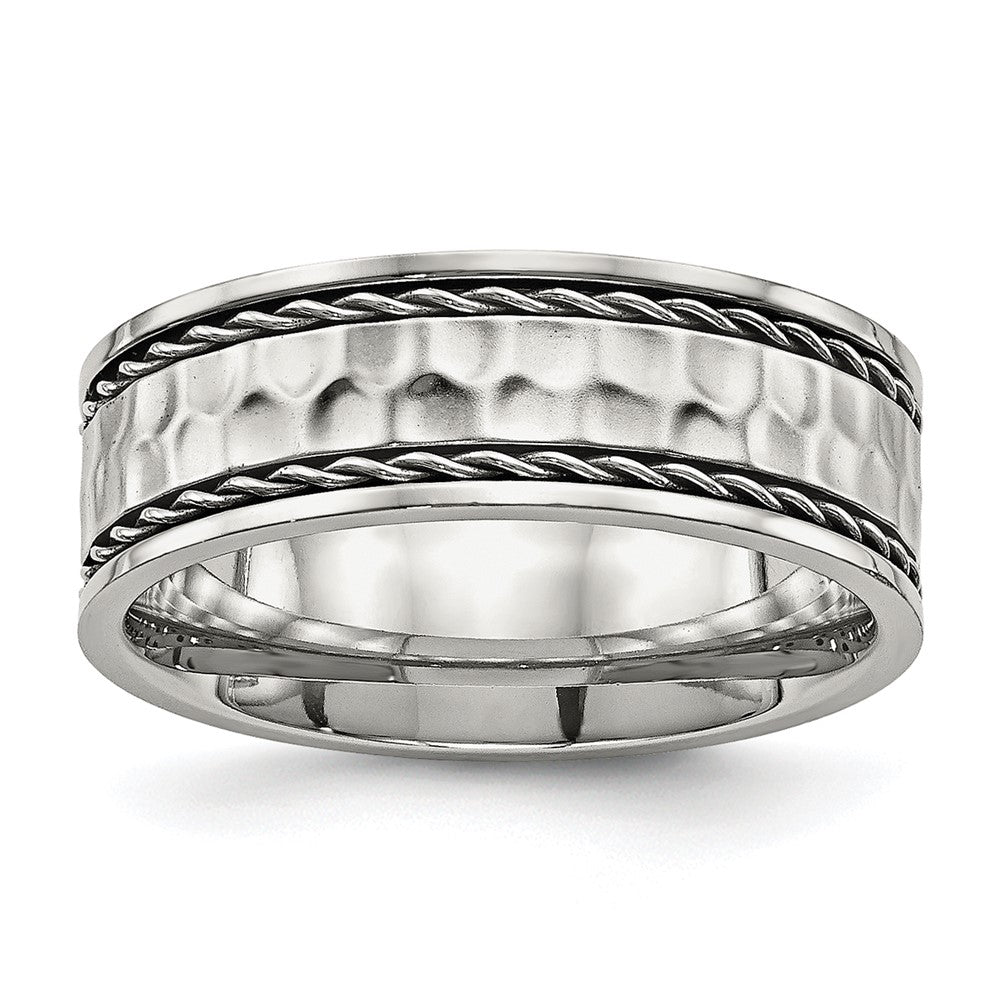 Stainless Steel Polished and Hammered 8mm Comfort Fit Band Size - 7
