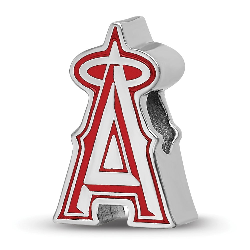 Sterling Silver Rhodium-plated MLB LogoArt Los Angeles Angels Enameled Bead QSS500ANG