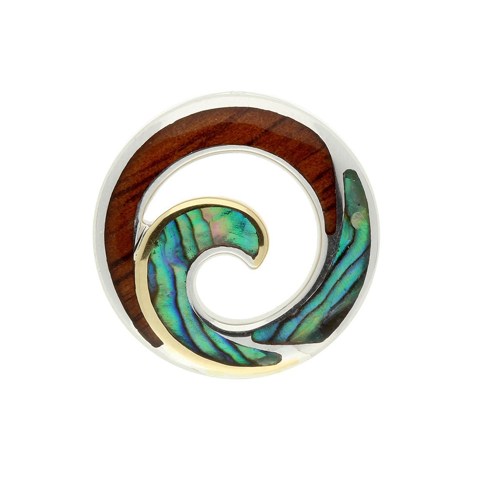 SS/18KY DBL INLAY WAVE PENDANT No Chain