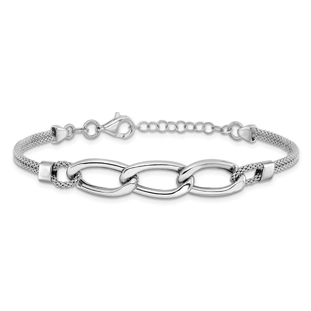 Sterling Silver Rh-plat Polished Multi-Strand w/1in ext. Bracelet 8  inches