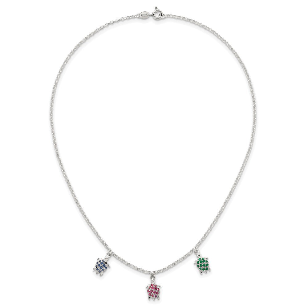 Sterling Silver Polished Green/Red/Blue Nano Crystal Turtles 16 inch Necklace