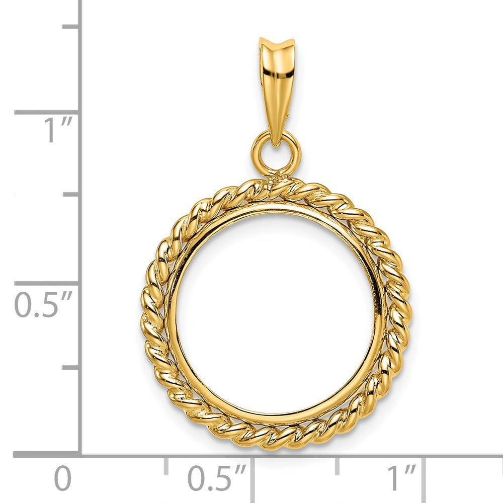 Wideband Distinguished Coin Jewelry 14k Polished with Twisted Wire 16.5mm Prong Coin Bezel Pendant
