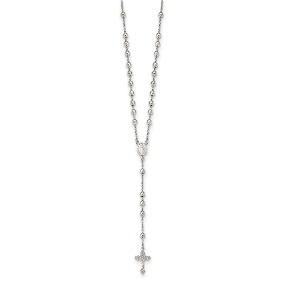 Sterling Silver Rhodium-plated Beaded Rosary Necklace 25 Inches