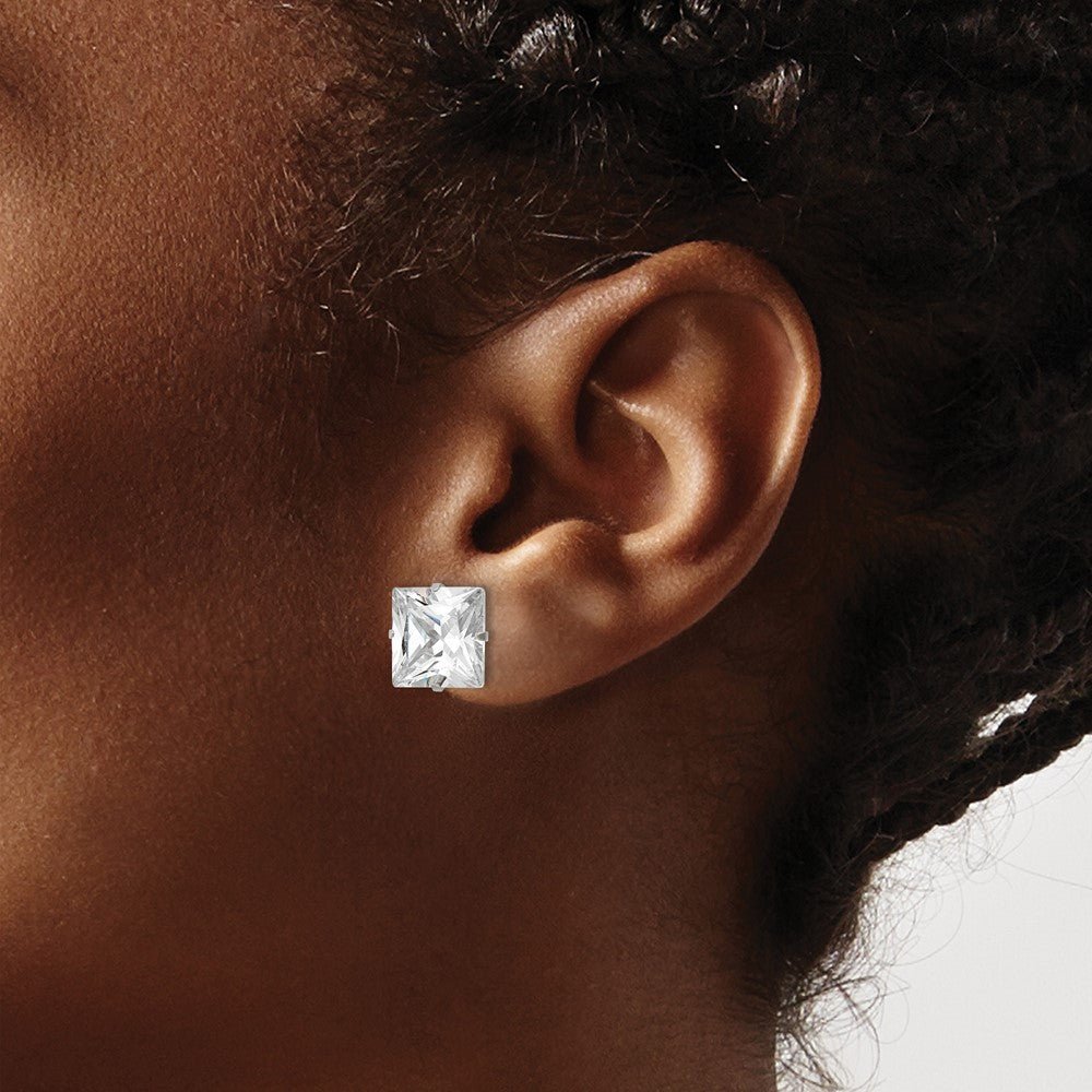 Stainless Steel Polished 10mm Square CZ Stud Post Earrings