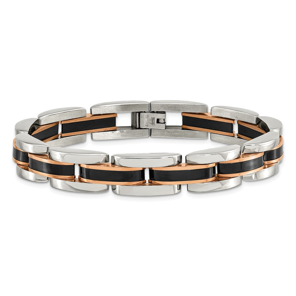 Stainless Steel Polished Black and Rose IP-plated 8.5in Bracelet 9 inches