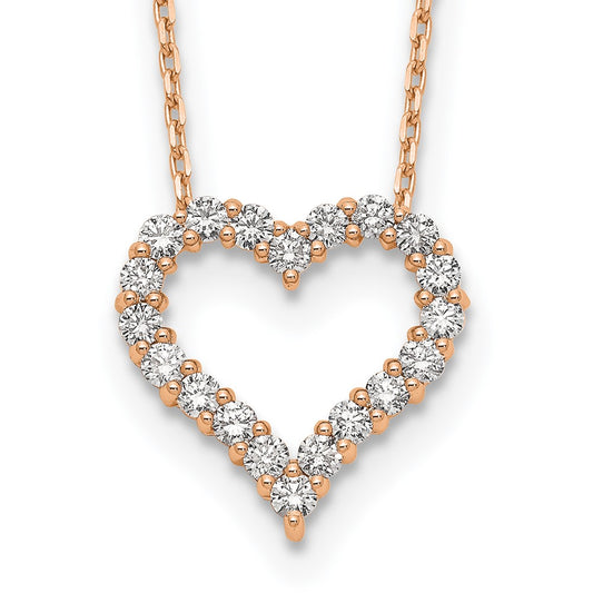 True Origin 14k Rose Gold 1 carat Lab Grown Diamond VS DEF 18 inch Open Heart Pendant Necklace