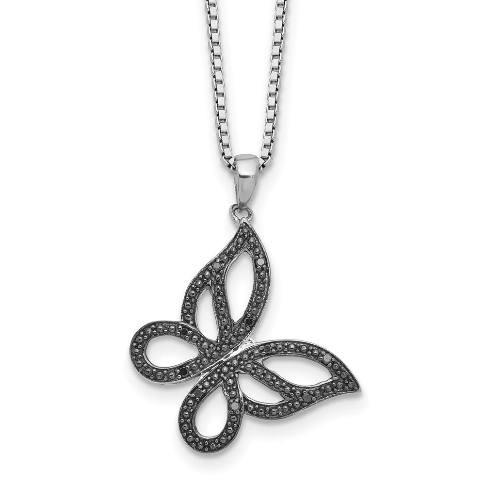 White Night Sterling Silver Rhodium-plated Black Diamond Butterfly 18 Inch Necklace with 2 Inch Extender 18 Inches