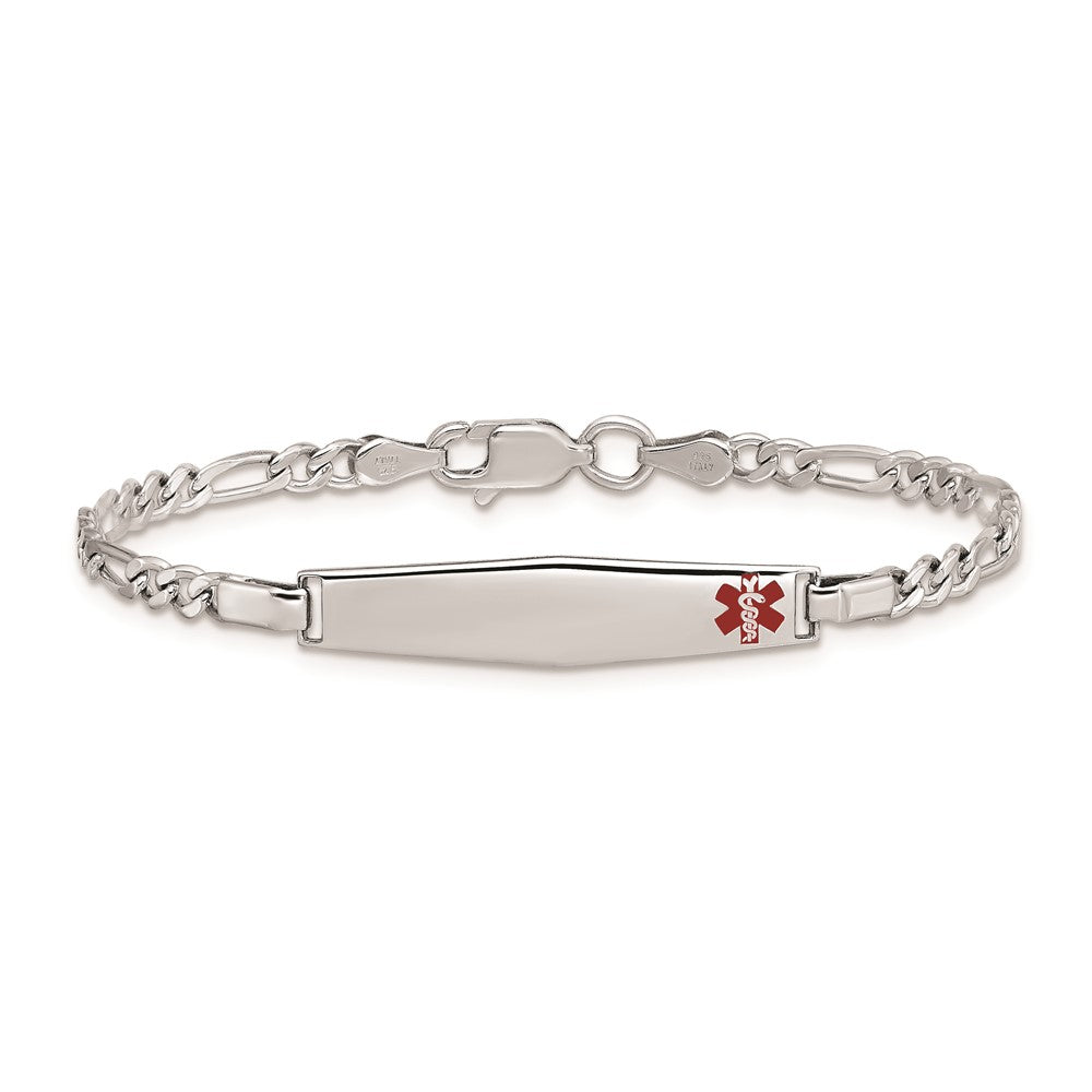 Sterling Silver Rhodium Children's Medical ID Bracelet w/Figaro ID Bracelet 6 inches