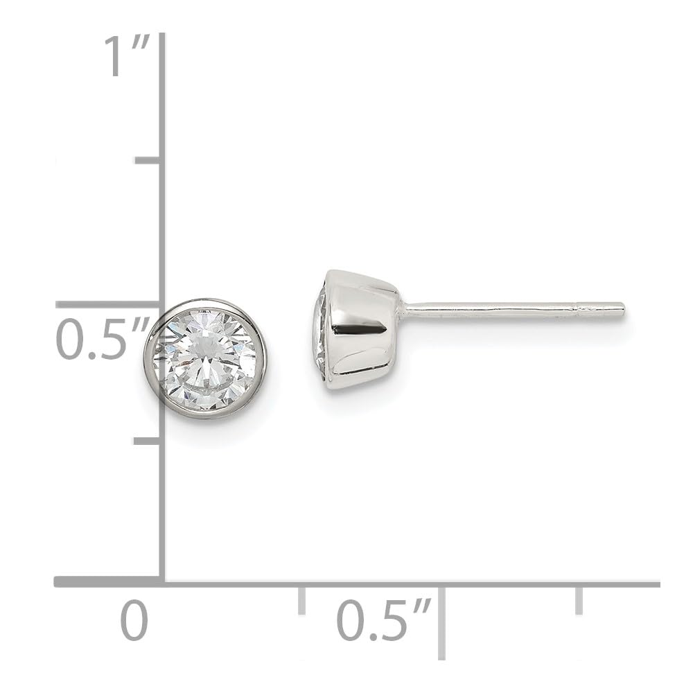Sterling Silver Polished 5mm Round CZ Bezel Set Stud Earrings