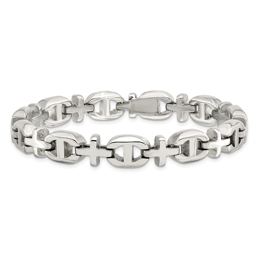 Stainless Steel Polished Crosses 8.5in Bracelet 8.5 inches