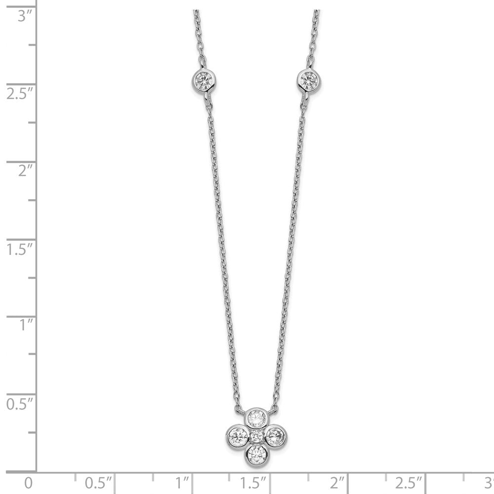 Sterling Silver Rhodium-plated Polished CZ Flower with 2in ext. Necklace 18 Inches