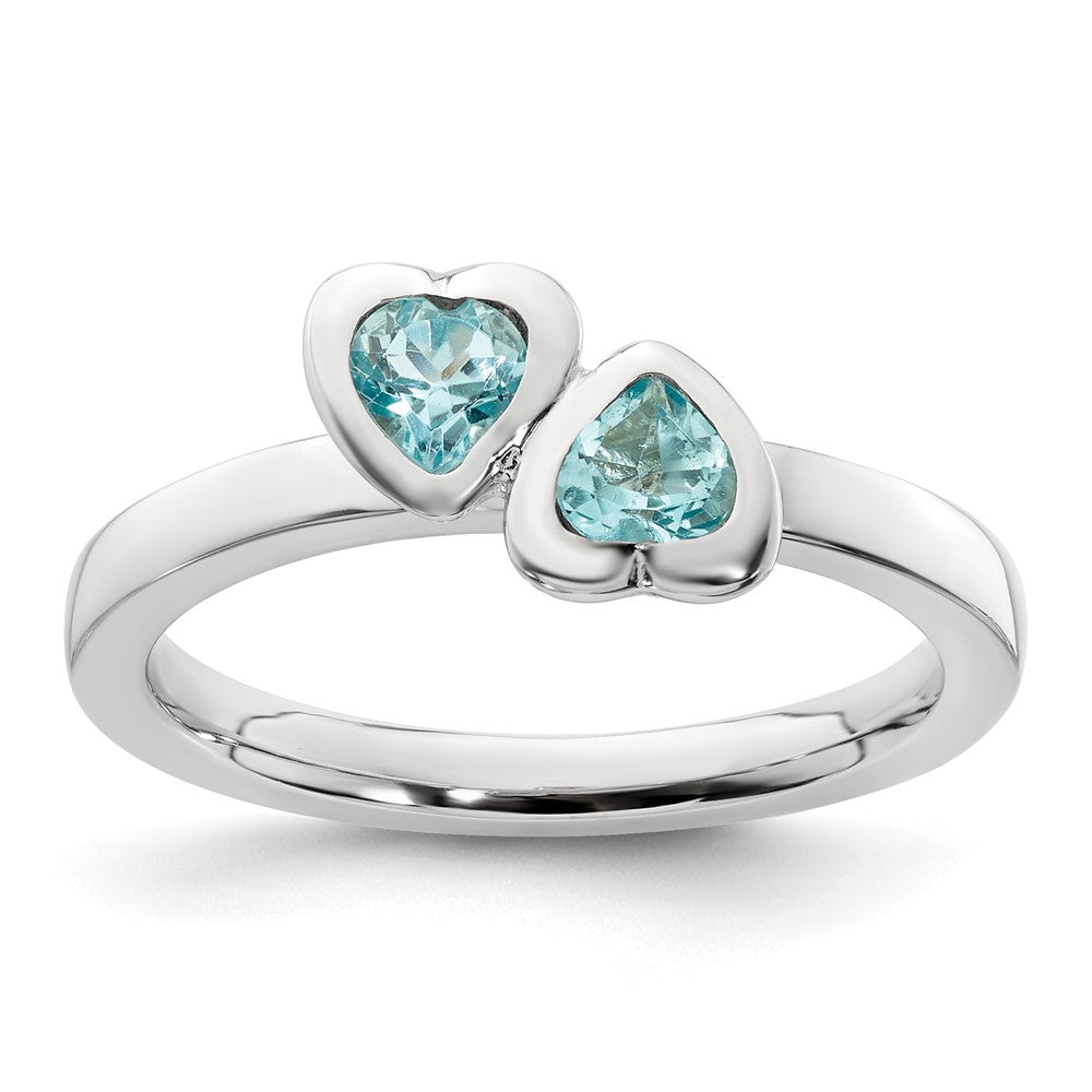 Sterling Silver Stackable Expressions Blue Topaz Double Heart Ring Size -10