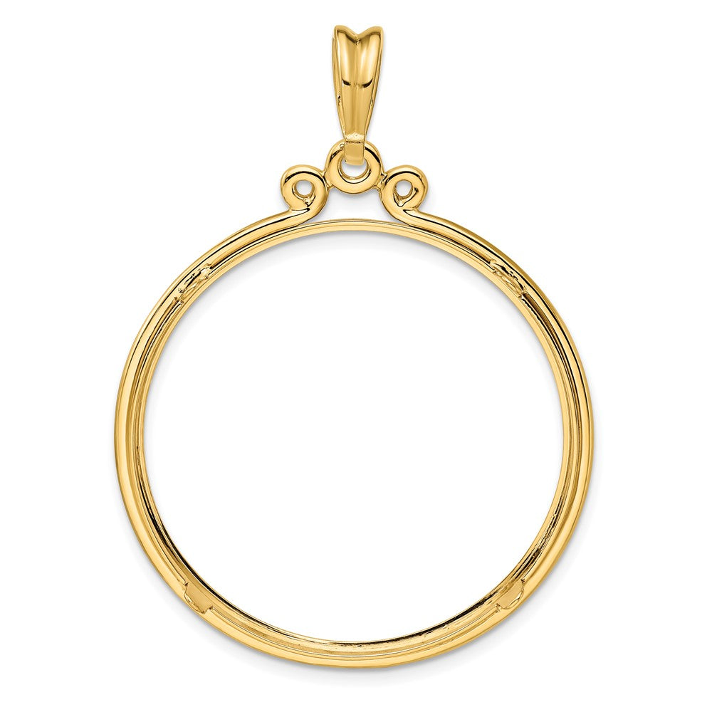 Wideband Distinguished Coin Jewelry 14k Polished Triple Circle Top 34.2mm Prong Coin Bezel Pendant