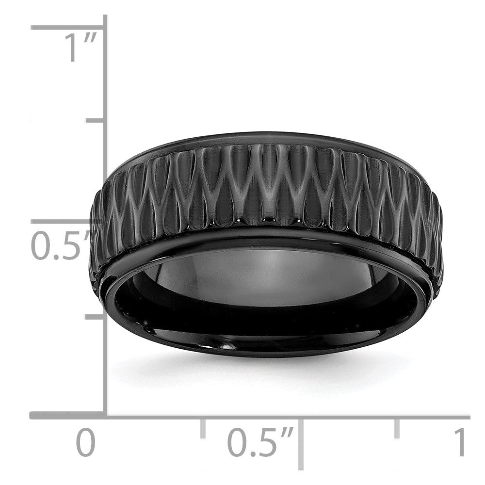 Black Zirconium Polished 8mm Grooved Band Size - 12