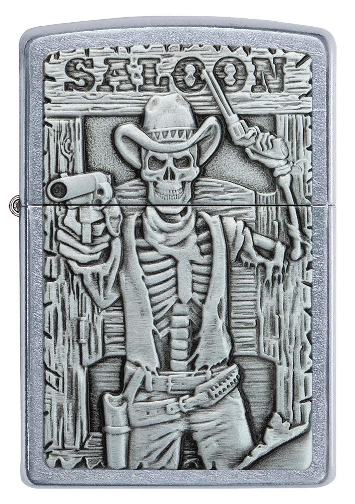 Zippo Saloon Skull Emblem Street Chrome Pocket Lighter