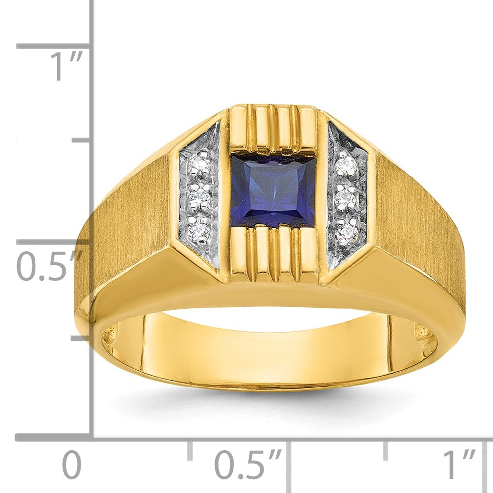 14k IBGoodman Men's Created Sapphire and 1/20 carat Diamond Satin Complete Ring
