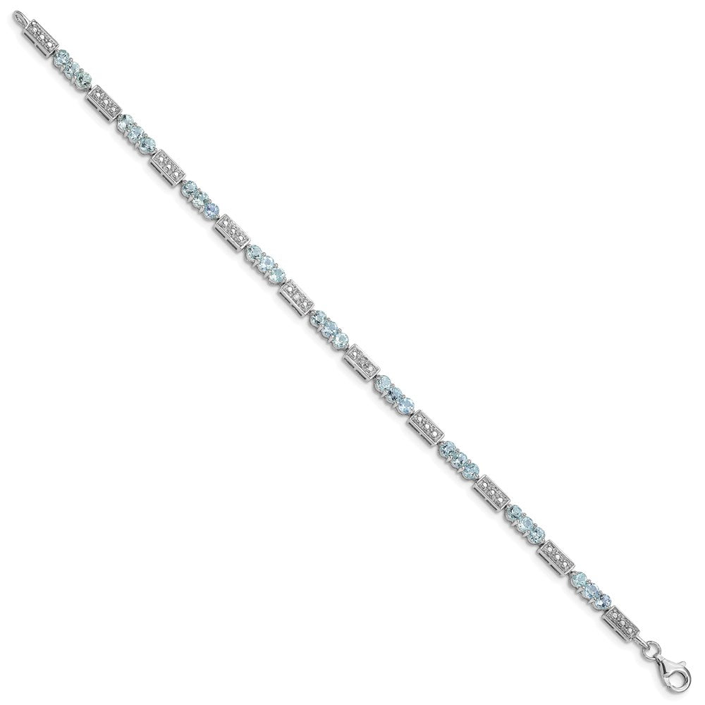Sterling Silver Rhodium-plated Aquamarine and Diamond Bracelet 7 inches