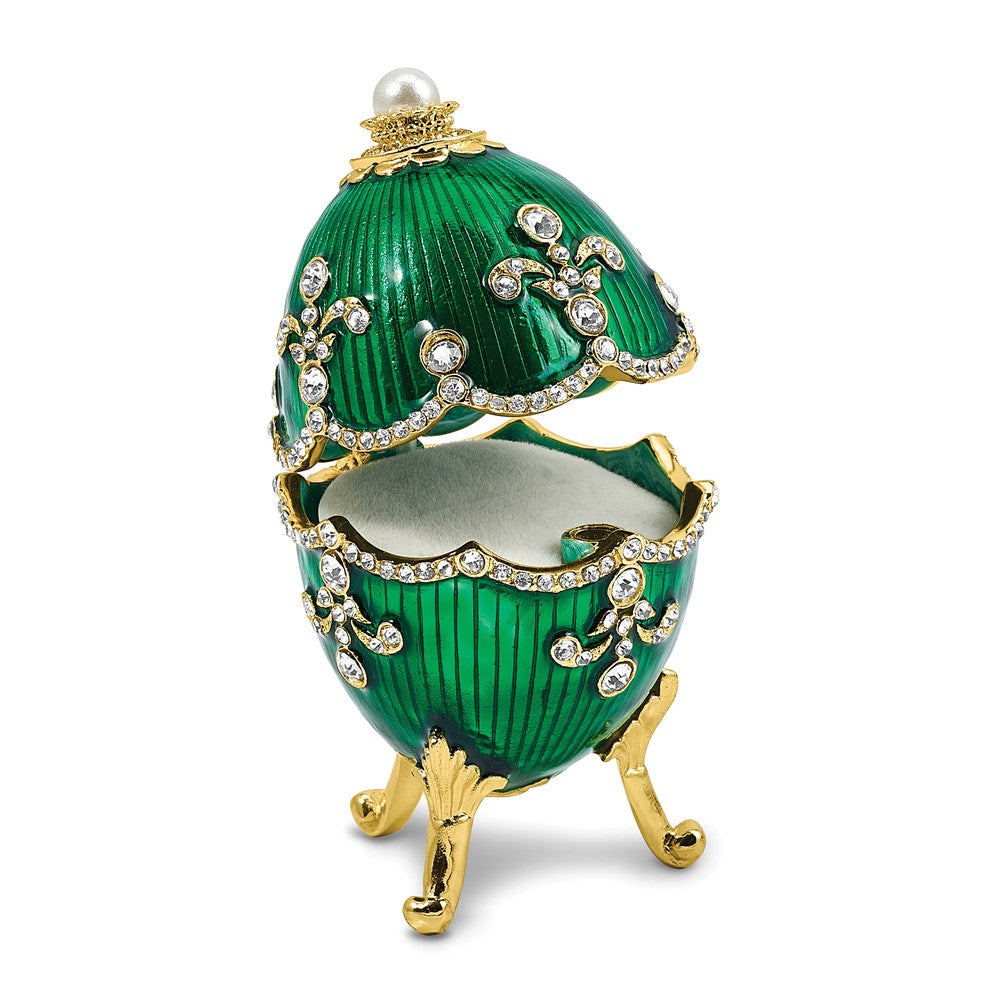 Luxury Giftware by Jere Bejeweled EGG-XACLTY Green Egg Trinket Box with Ring Insert and Matching 18 inch Necklace