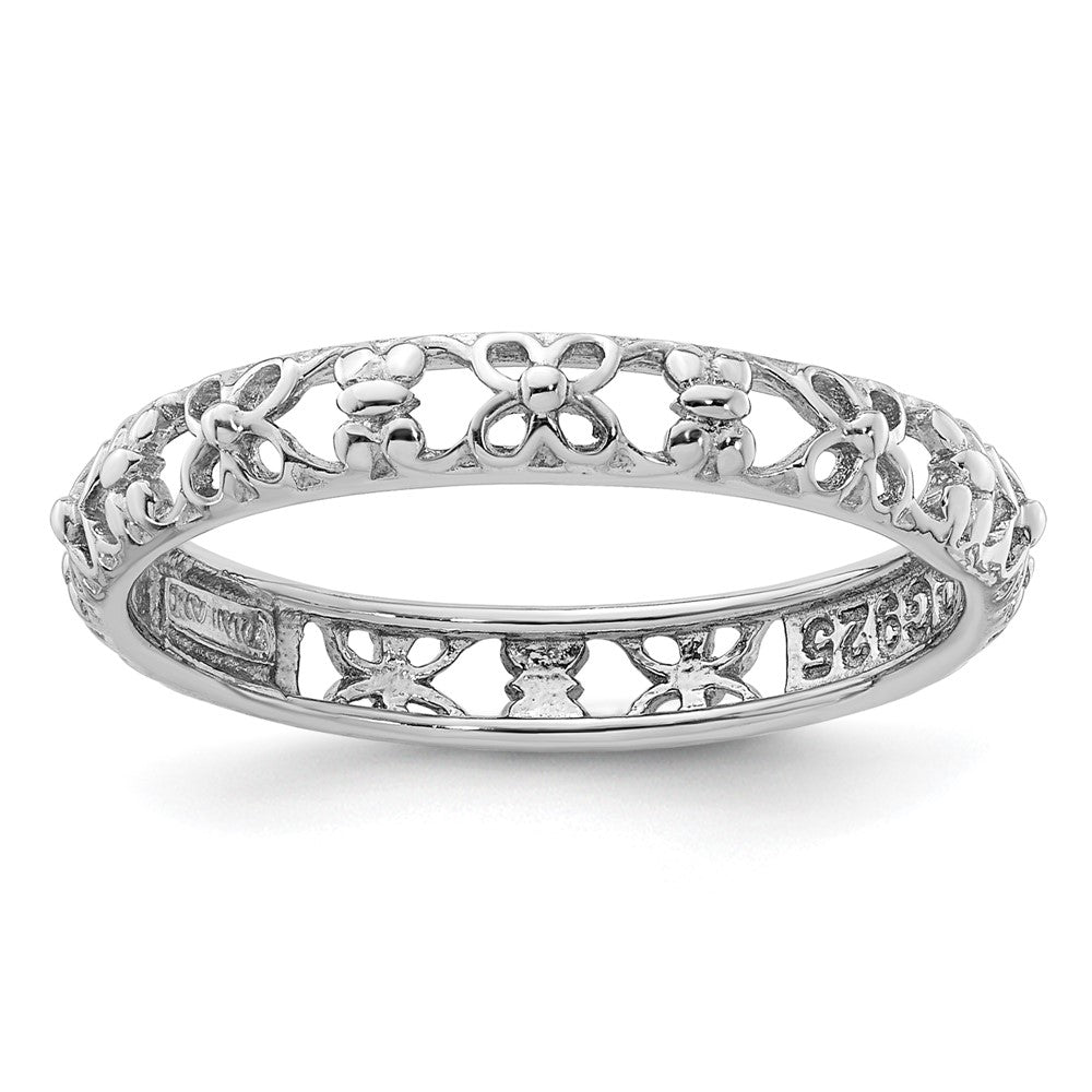 Sterling Silver Stackable Expressions Rhodium-plated Flower/Butterfly Ring Size -10