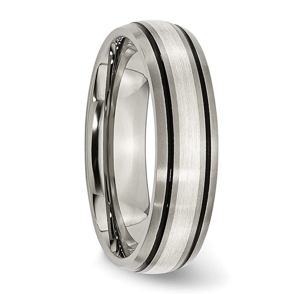 Titanium Antiqued Brushed Center Sterling Silver Inlay 6mm Grooved Band Size - 7.5