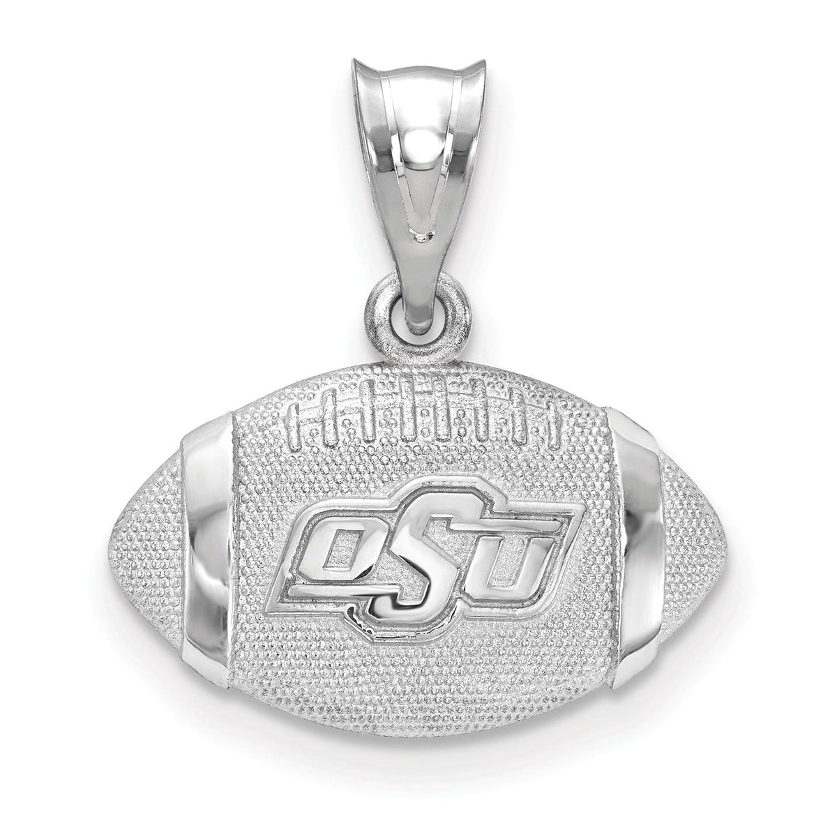 Sterling Silver Rhodium-plated LogoArt Oklahoma State University O-S-U Football Pendant QSS506OKS