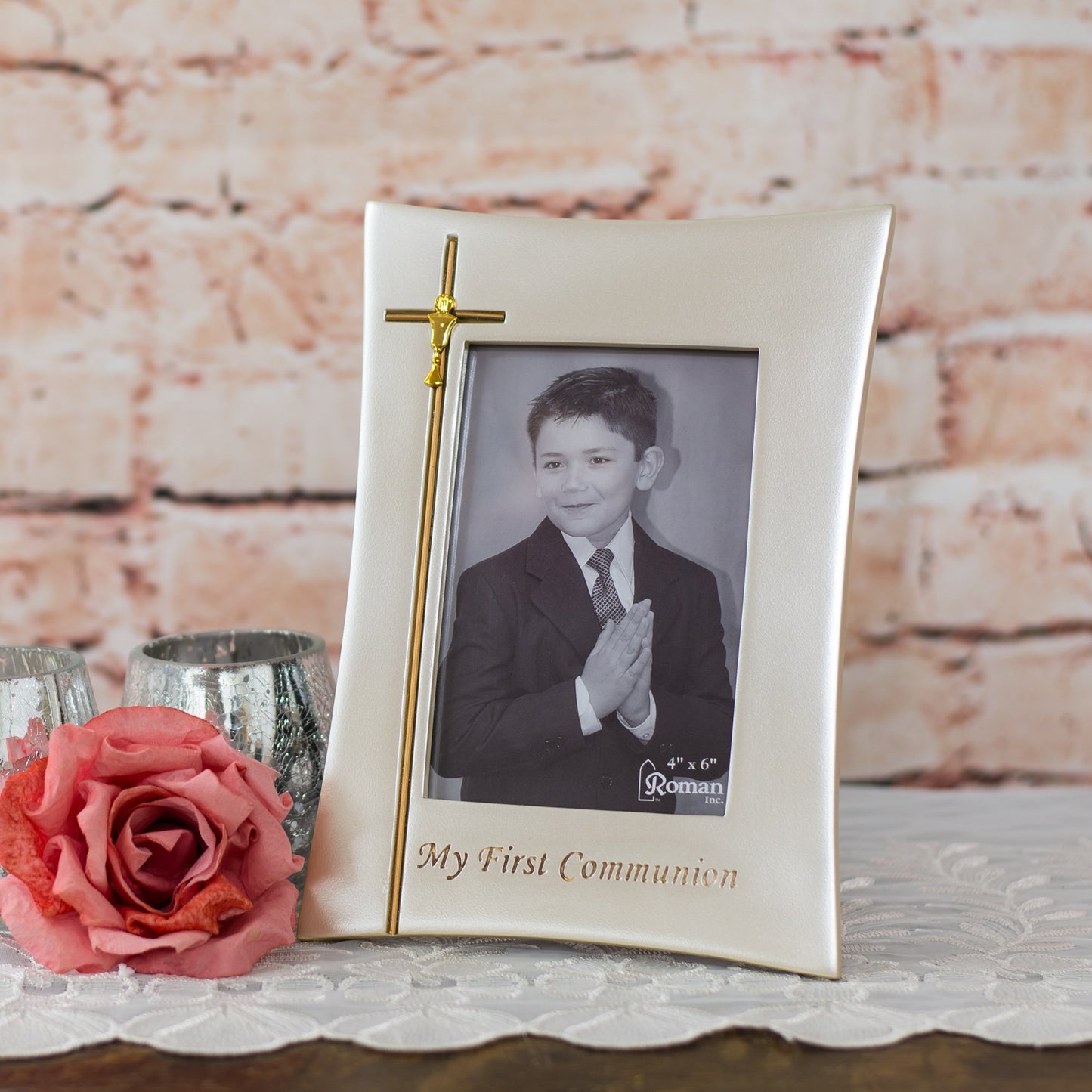 My First Communion Goldtone 6.5 x 9 Inch Resin Stone Easelback Picture Frame