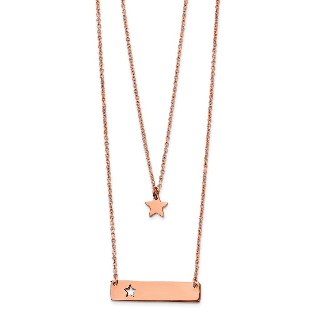 Stainless Steel Polished Rose IP Star/Bar Multi Strand 1.5in ext Necklace