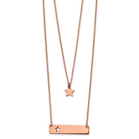 Stainless Steel Polished Rose IP Star/Bar Multi Strand 1.5in ext Necklace