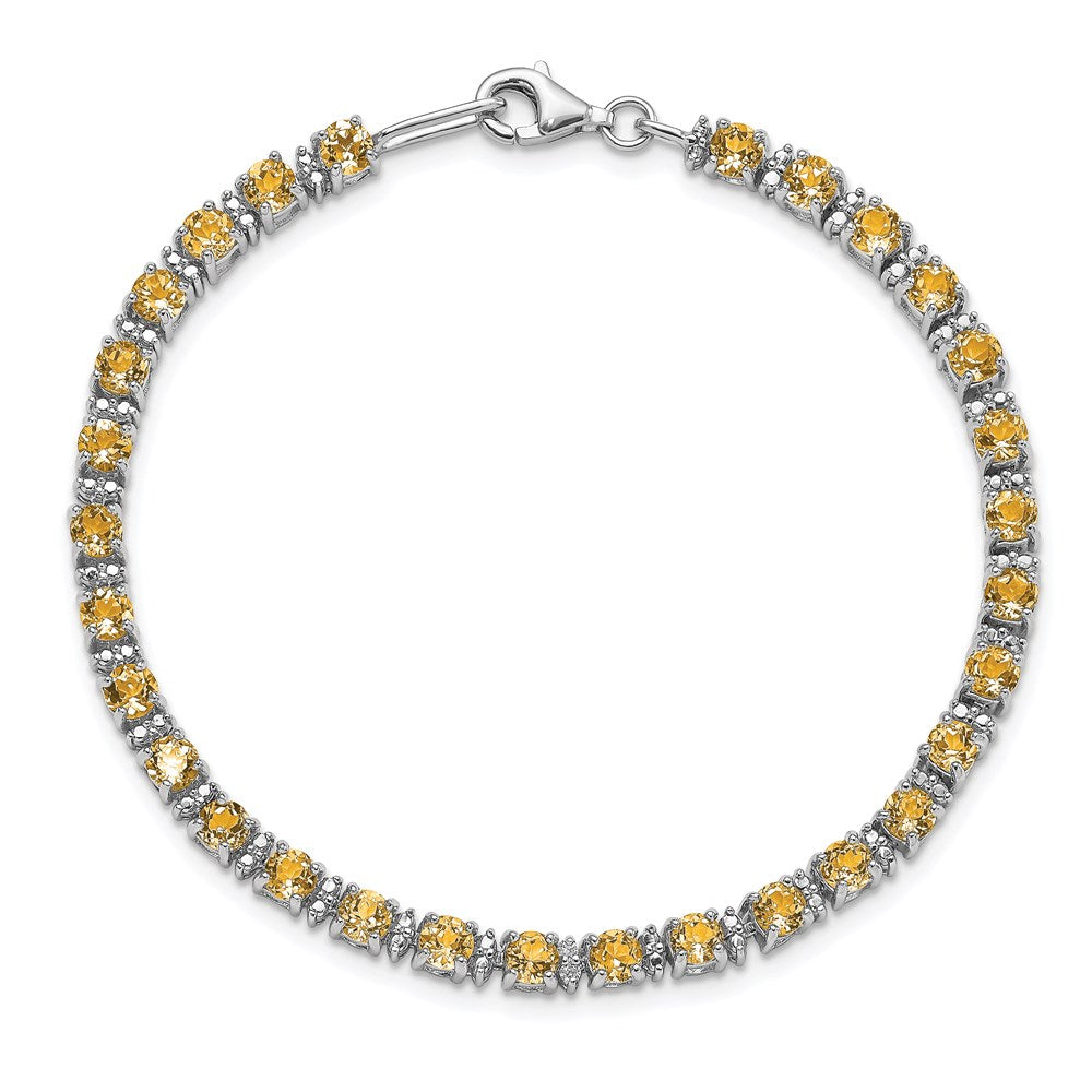 Sterling Silver Rhodium-plated Citrine and Diamond Bracelet 7 inches