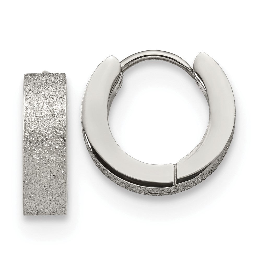Stainless Steel Polished and Sandblasted 4mm Hinged Hoop Earrings