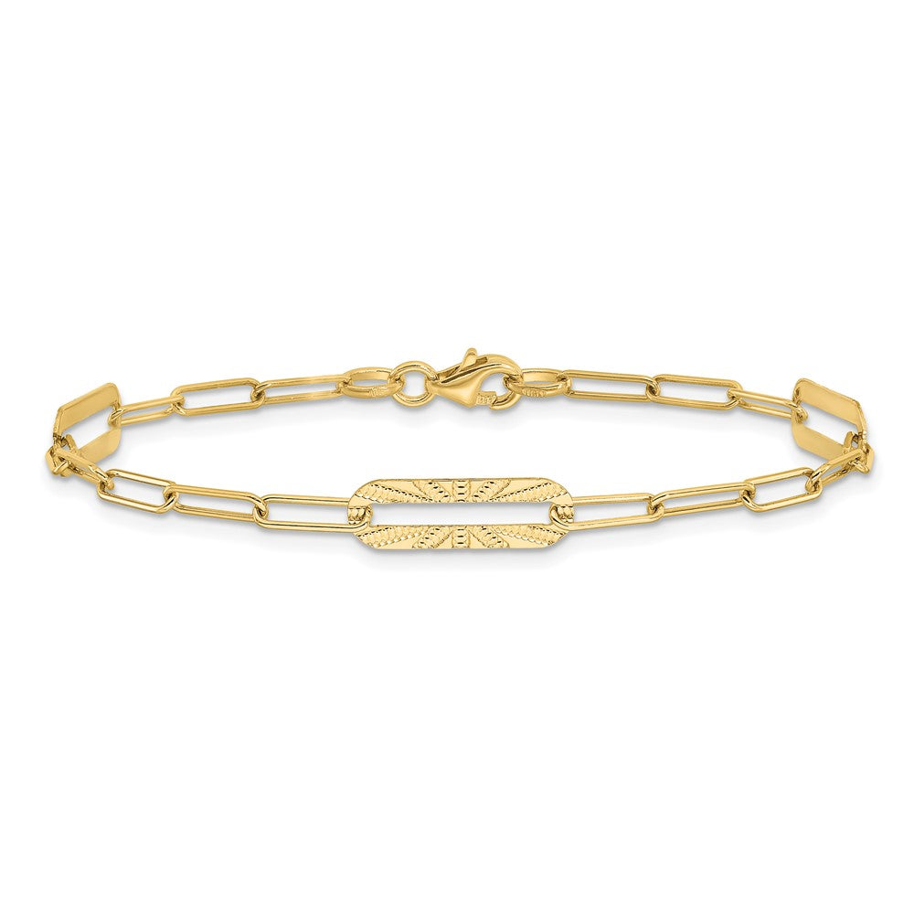 14K Polished and Textured Fancy Link Bracelet 7  inches