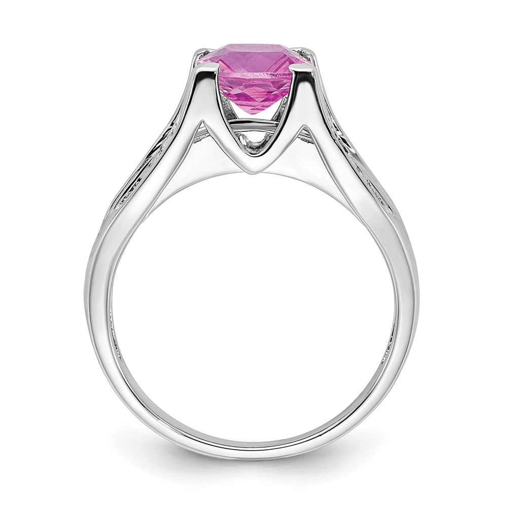 Sterling Silver CR Pink Sapphire & Diamond Ring