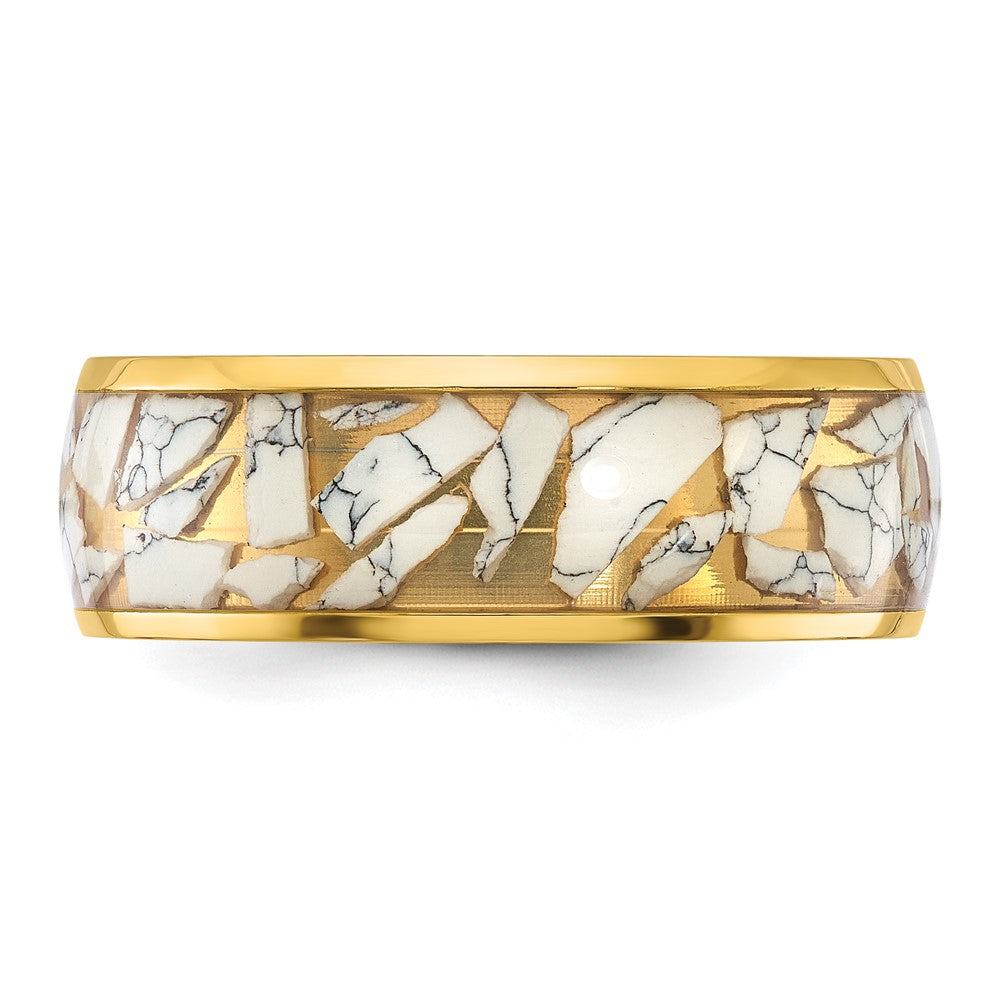 Chisel Titanium Polished Yellow IP-plated with Ceramic Fragments Inlay 8mm Band Size - 9.5
