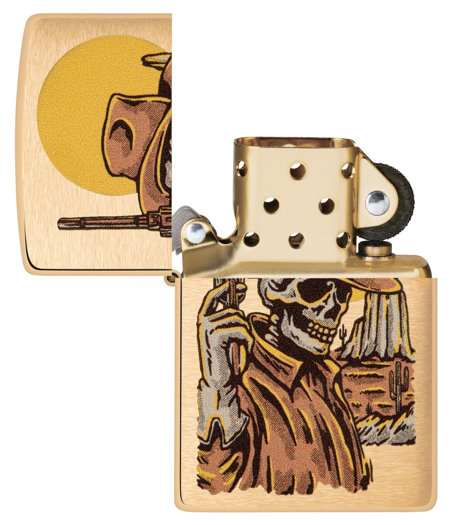 Zippo Wild West Skeleton Design Brushed Brass Pocket Lighter