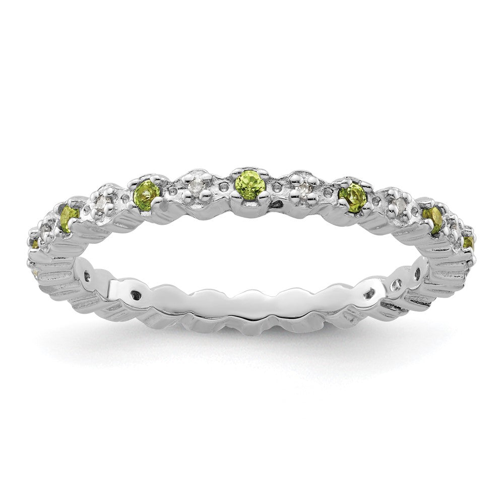 Sterling Silver Stackable Expressions Peridot & Diamond Ring Size -7