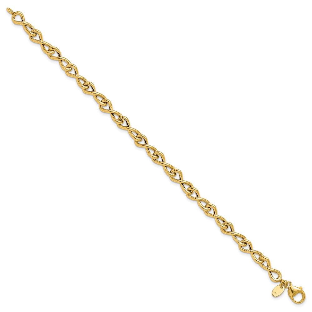 14K Polished/Textured Twisted Infinity Link Bracelet 7.75  inches