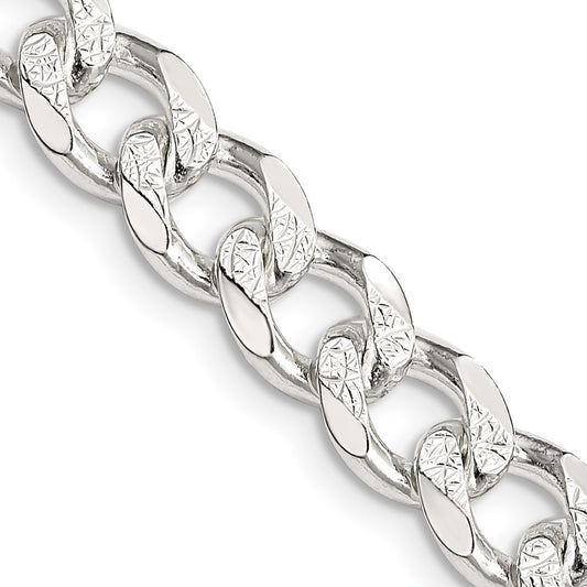 Sterling Silver 8.3mm Pav‚ Curb Chain 26 Inches