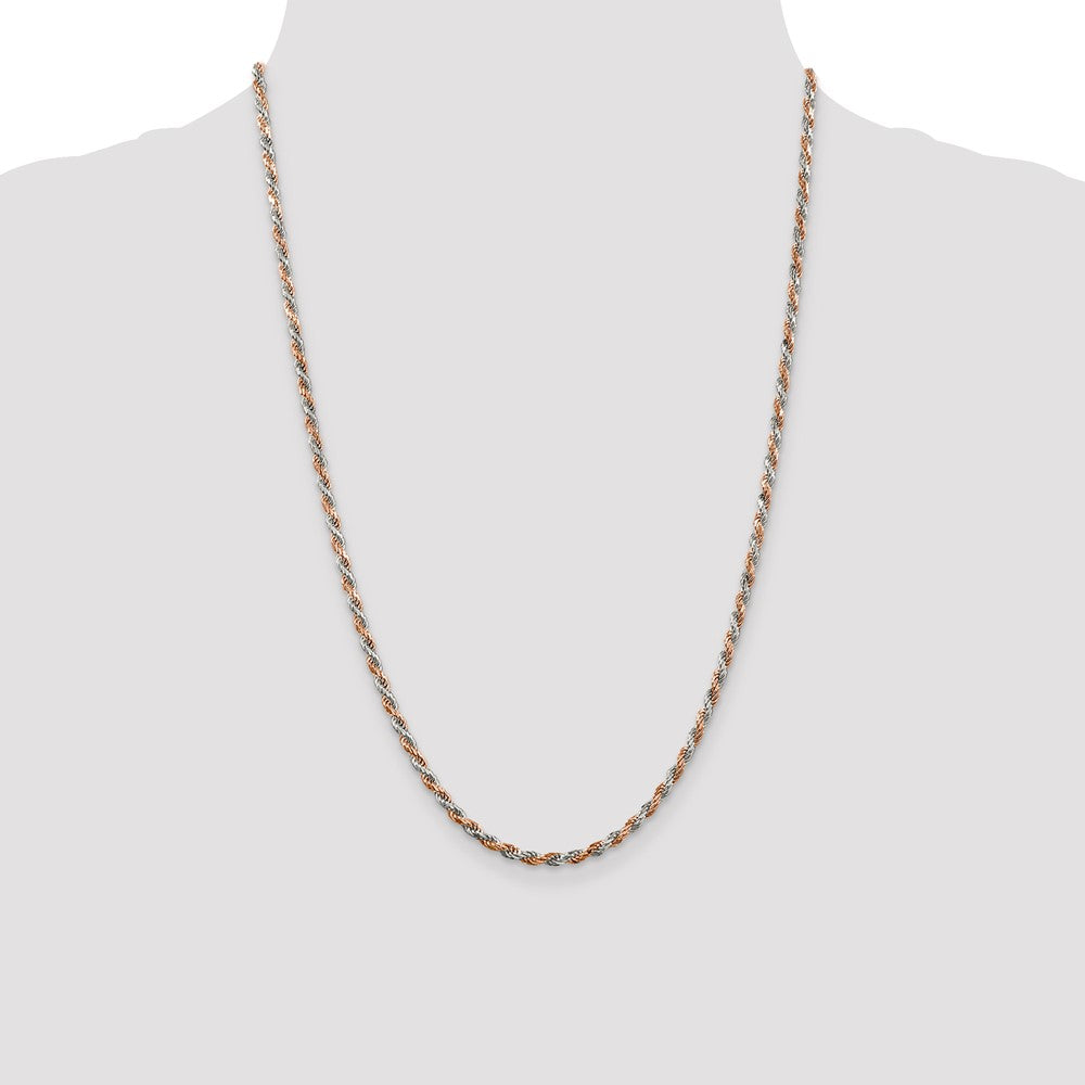 Sterling Silver And Rose Vermeil 2.5mm Diamond-cut Rope Chain 24 Inches